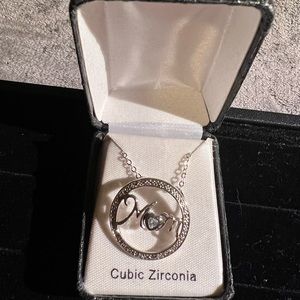 Silver Mom Pendant CZ w/chain - NIB